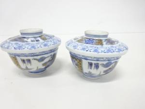 古伊万里　染付金彩　蓋物碗　2客